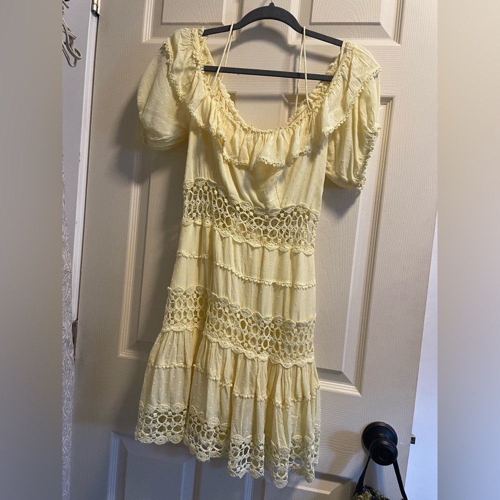 free people yellow mini dress with lace detail
